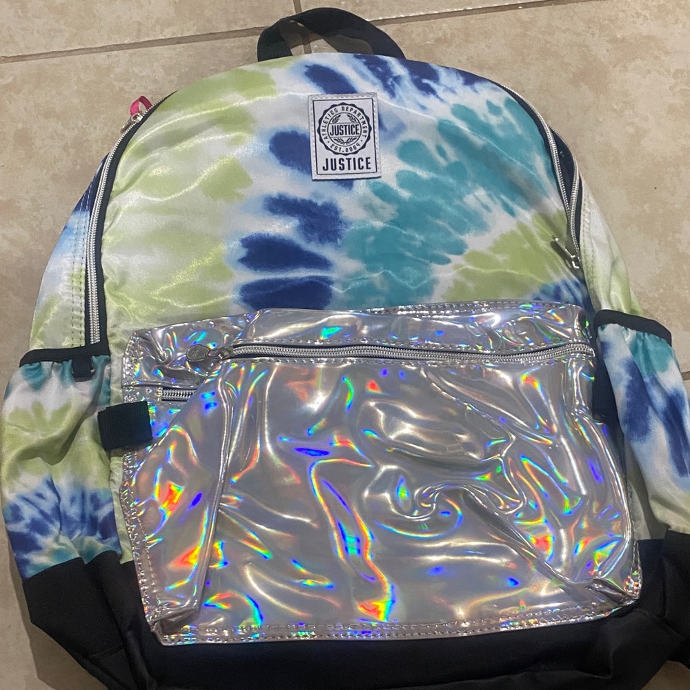 Justice Blue and Green Backpack with Holographic Pocket
